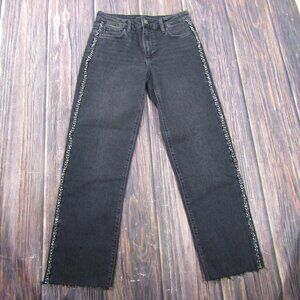PAIGE Mason Ankle Jeans Glitz Black Embellished Straight Leg 1J86880-C850 26